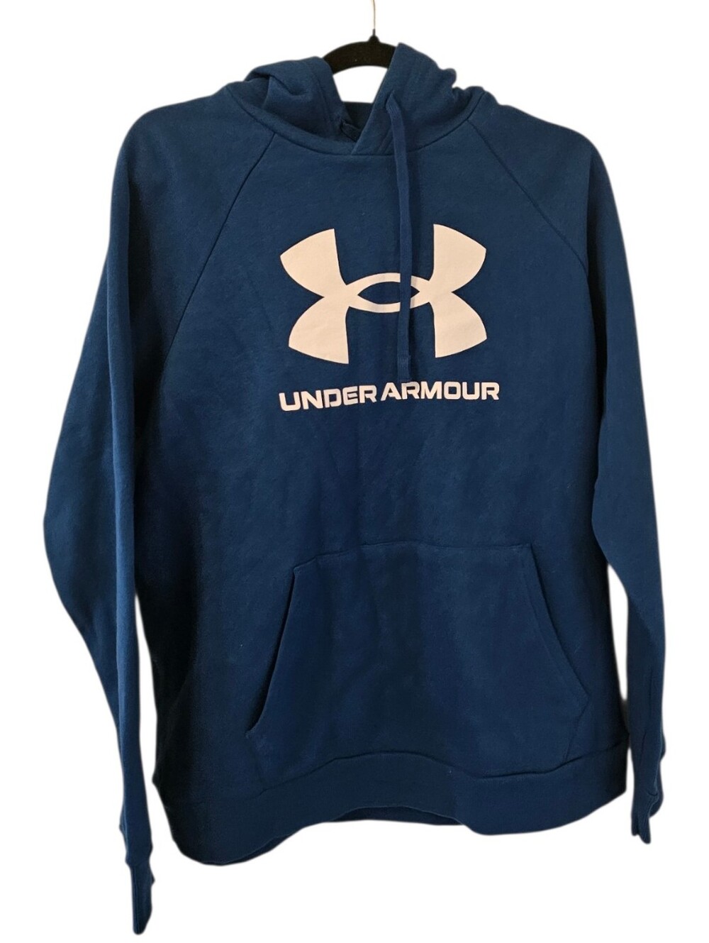 Blue and White Under Armour Men's Rival Fleece Logo Hoodie